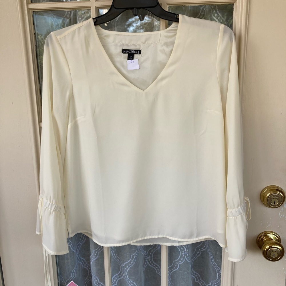 🤍 J.Crew Mercantile Ivory V-Neck Blouse | Size 12 🤍